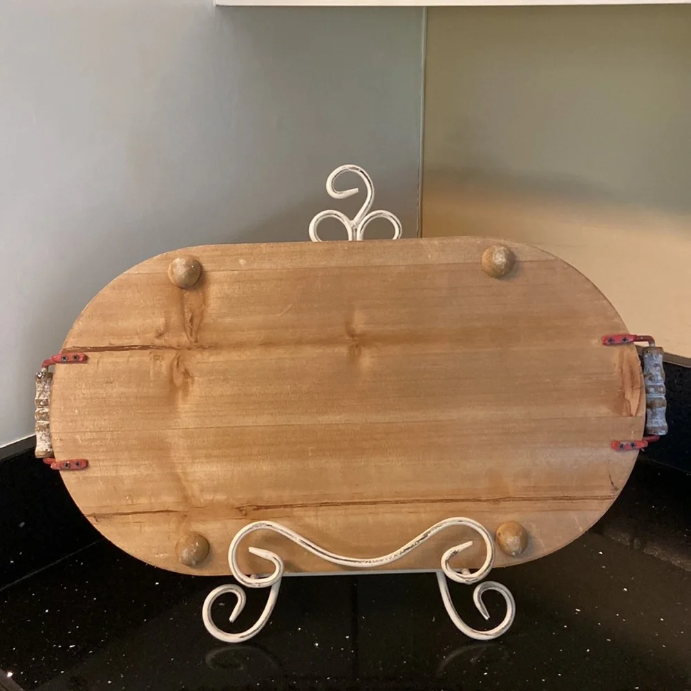 18” Tray HOLLY BERRY Christmas Holiday Wood Shabby Chic Chippy Beaded Farmhouse - Picture 8 of 10